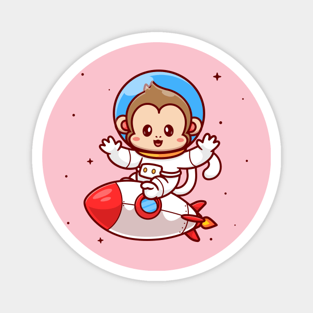 Cute Monkey Astronaut Riding Rocket Cartoon Magnet by Catalyst Labs